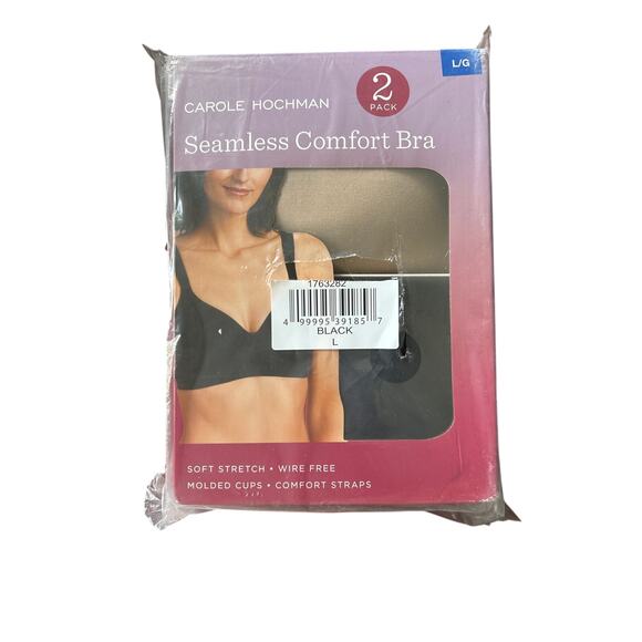 Carole Hochman Womens  2 Pack Tan and Black Seamless Comfort Bra Large - Picture 3 of 4